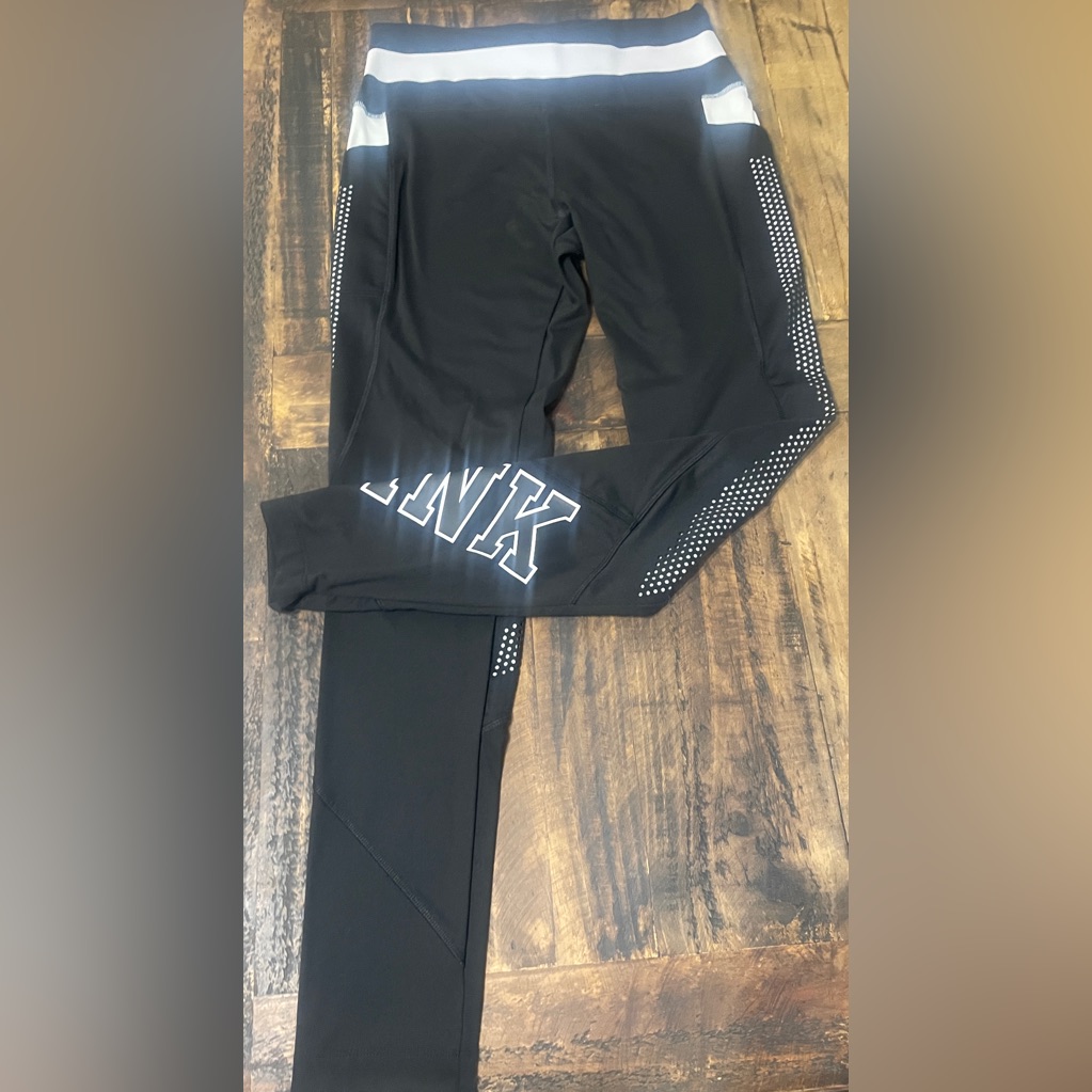 Pink Victoria's Secret Black Leggings W/White Accents
